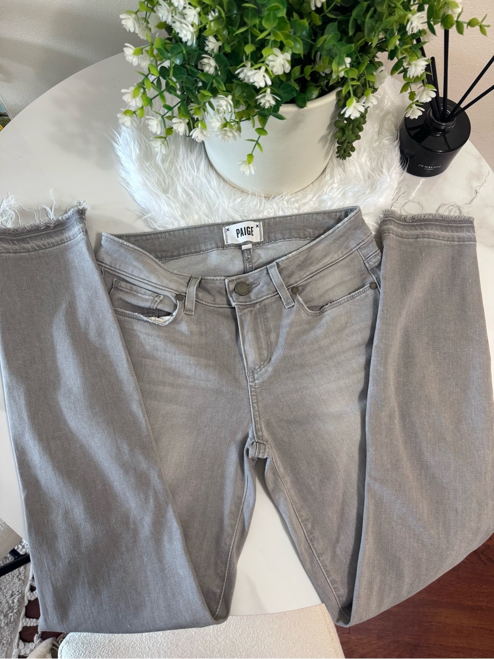 PAIGE Verdugo Ankle Gray Distressed Skinny Jeans Size 26